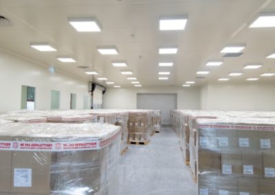 palettes de cartons dans une chambre froide Rosin Entreprise